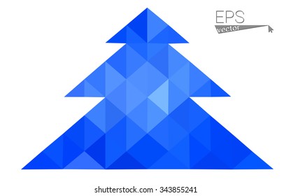 Blue low polygon style christmas tree vector illustration consisting of triangles . Abstract triangular polygonal origami or crystal design of New Years celebration. Isolated on white background.