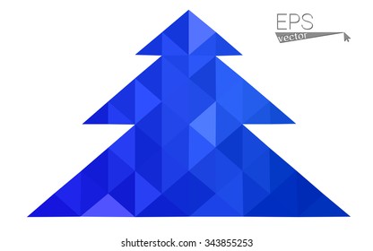 Blue low polygon style christmas tree vector illustration consisting of triangles . Abstract triangular polygonal origami or crystal design of New Years celebration. Isolated on white background.