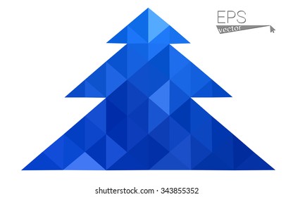 Blue low polygon style christmas tree vector illustration consisting of triangles . Abstract triangular polygonal origami or crystal design of New Years celebration. Isolated on white background.