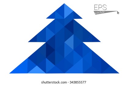 Blue low polygon style christmas tree vector illustration consisting of triangles . Abstract triangular polygonal origami or crystal design of New Years celebration. Isolated on white background.