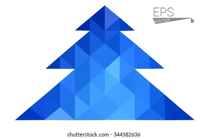 Blue low polygon style christmas tree vector illustration consisting of triangles . Abstract triangular polygonal origami or crystal design of New Years celebration. Isolated on white background.