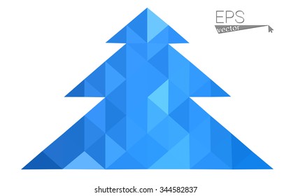 Blue low polygon style christmas tree vector illustration consisting of triangles . Abstract triangular polygonal origami or crystal design of New Years celebration. Isolated on white background.
