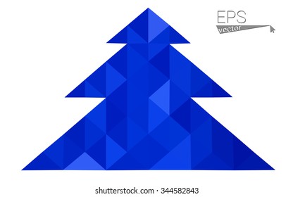 Blue low polygon style christmas tree vector illustration consisting of triangles . Abstract triangular polygonal origami or crystal design of New Years celebration. Isolated on white background.