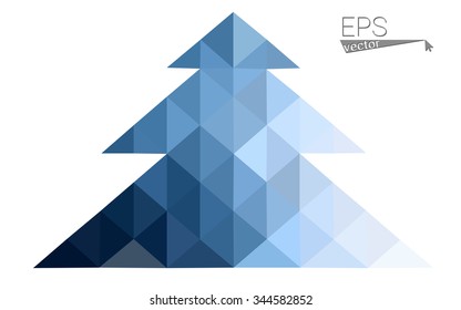 Blue low polygon style christmas tree vector illustration consisting of triangles . Abstract triangular polygonal origami or crystal design of New Years celebration. Isolated on white background.