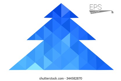 Blue low polygon style christmas tree vector illustration consisting of triangles . Abstract triangular polygonal origami or crystal design of New Years celebration. Isolated on white background.