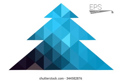 Blue low polygon style christmas tree vector illustration consisting of triangles . Abstract triangular polygonal origami or crystal design of New Years celebration. Isolated on white background.