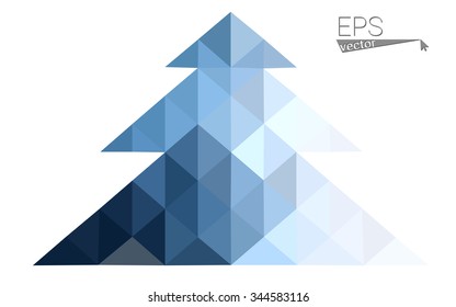 Blue low polygon style christmas tree vector illustration consisting of triangles . Abstract triangular polygonal origami or crystal design of New Years celebration. Isolated on white background.