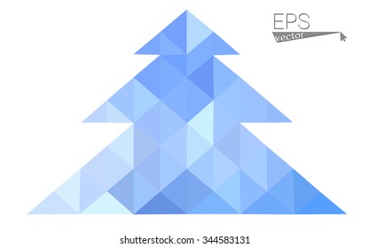 Blue low polygon style christmas tree vector illustration consisting of triangles . Abstract triangular polygonal origami or crystal design of New Years celebration. Isolated on white background.