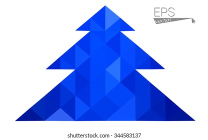 Blue low polygon style christmas tree vector illustration consisting of triangles . Abstract triangular polygonal origami or crystal design of New Years celebration. Isolated on white background.