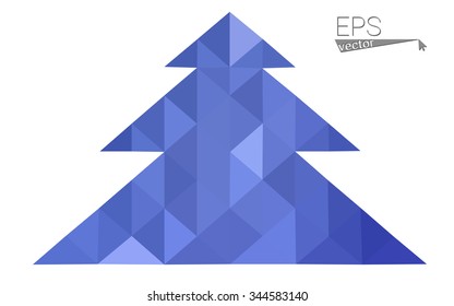 Blue low polygon style christmas tree vector illustration consisting of triangles . Abstract triangular polygonal origami or crystal design of New Years celebration. Isolated on white background.