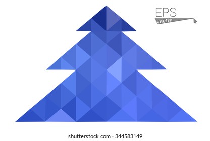Blue low polygon style christmas tree vector illustration consisting of triangles . Abstract triangular polygonal origami or crystal design of New Years celebration. Isolated on white background.