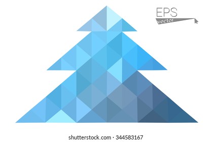 Blue low polygon style christmas tree vector illustration consisting of triangles . Abstract triangular polygonal origami or crystal design of New Years celebration. Isolated on white background.