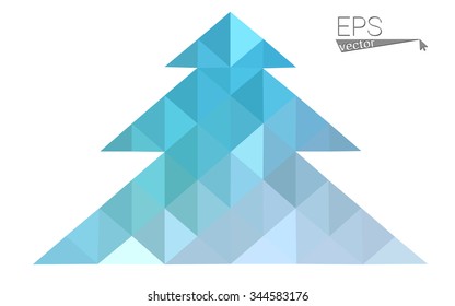 Blue low polygon style christmas tree vector illustration consisting of triangles . Abstract triangular polygonal origami or crystal design of New Years celebration. Isolated on white background.