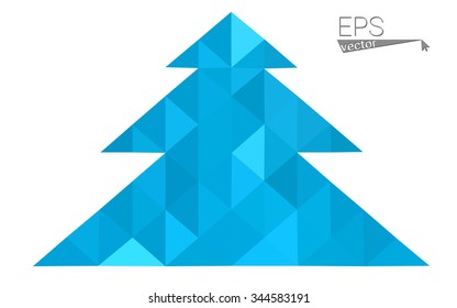 Blue low polygon style christmas tree vector illustration consisting of triangles . Abstract triangular polygonal origami or crystal design of New Years celebration. Isolated on white background.