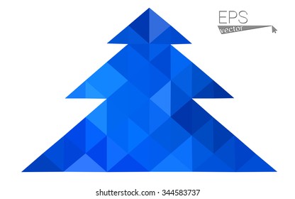 Blue low polygon style christmas tree vector illustration consisting of triangles . Abstract triangular polygonal origami or crystal design of New Years celebration. Isolated on white background.