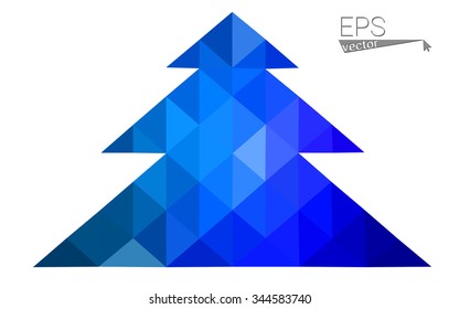 Blue low polygon style christmas tree vector illustration consisting of triangles . Abstract triangular polygonal origami or crystal design of New Years celebration. Isolated on white background.