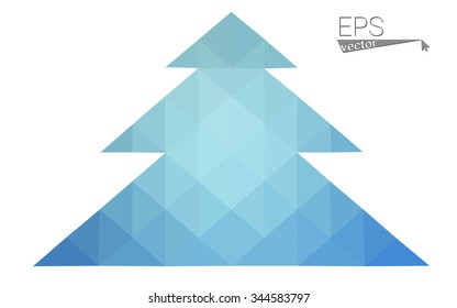 Blue low polygon style christmas tree vector illustration consisting of triangles . Abstract triangular polygonal origami or crystal design of New Years celebration. Isolated on white background.