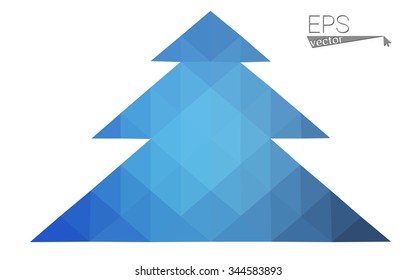 Blue low polygon style christmas tree vector illustration consisting of triangles . Abstract triangular polygonal origami or crystal design of New Years celebration. Isolated on white background.