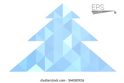 Blue low polygon style christmas tree vector illustration consisting of triangles . Abstract triangular polygonal origami or crystal design of New Years celebration. Isolated on white background.