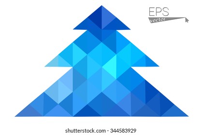 Blue low polygon style christmas tree vector illustration consisting of triangles . Abstract triangular polygonal origami or crystal design of New Years celebration. Isolated on white background.