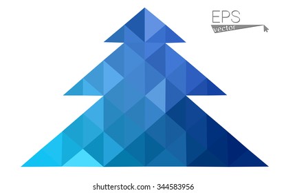 Blue low polygon style christmas tree vector illustration consisting of triangles . Abstract triangular polygonal origami or crystal design of New Years celebration. Isolated on white background.
