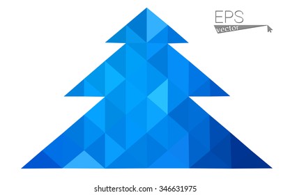 Blue low polygon style christmas tree vector illustration consisting of triangles . Abstract triangular polygonal origami or crystal design of New Years celebration. Isolated on white background.