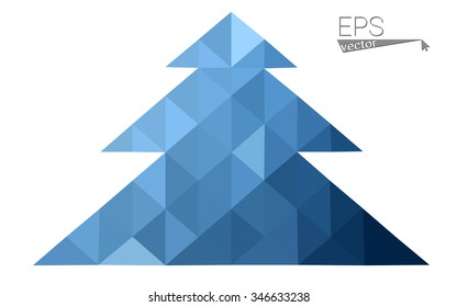 Blue low polygon style christmas tree vector illustration consisting of triangles . Abstract triangular polygonal origami or crystal design of New Years celebration. Isolated on white background.