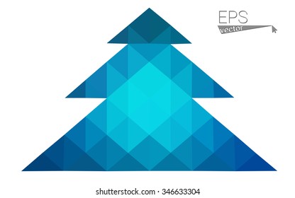 Blue low polygon style christmas tree vector illustration consisting of triangles . Abstract triangular polygonal origami or crystal design of New Years celebration. Isolated on white background.