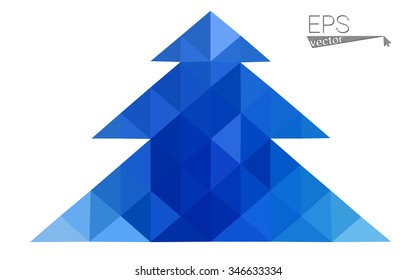 Blue low polygon style christmas tree vector illustration consisting of triangles . Abstract triangular polygonal origami or crystal design of New Years celebration. Isolated on white background.