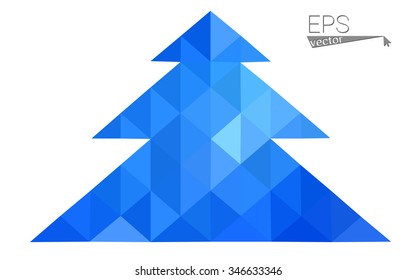 Blue low polygon style christmas tree vector illustration consisting of triangles . Abstract triangular polygonal origami or crystal design of New Years celebration. Isolated on white background.