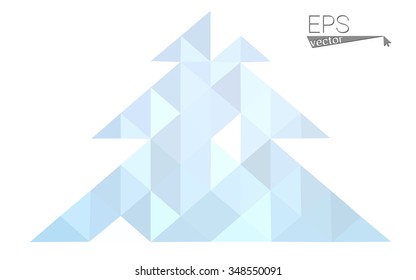 Blue low polygon style christmas tree vector illustration consisting of triangles . Abstract triangular polygonal origami or crystal design of New Years celebration. Isolated on white background.