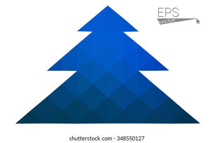 Blue low polygon style christmas tree vector illustration consisting of triangles . Abstract triangular polygonal origami or crystal design of New Years celebration. Isolated on white background.