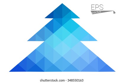 Blue low polygon style christmas tree vector illustration consisting of triangles . Abstract triangular polygonal origami or crystal design of New Years celebration. Isolated on white background.