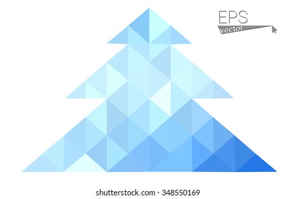 Blue low polygon style christmas tree vector illustration consisting of triangles . Abstract triangular polygonal origami or crystal design of New Years celebration. Isolated on white background.
