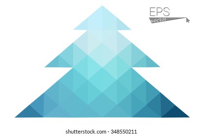 Blue low polygon style christmas tree vector illustration consisting of triangles . Abstract triangular polygonal origami or crystal design of New Years celebration. Isolated on white background.