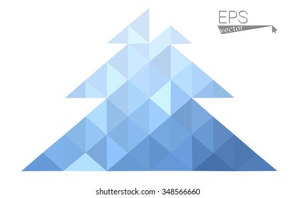 Blue low polygon style christmas tree vector illustration consisting of triangles . Abstract triangular polygonal origami or crystal design of New Years celebration. Isolated on white background.