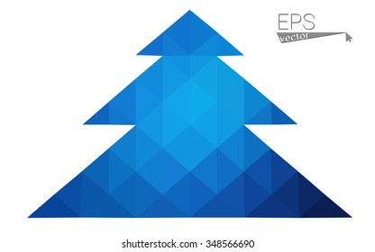 Blue low polygon style christmas tree vector illustration consisting of triangles . Abstract triangular polygonal origami or crystal design of New Years celebration. Isolated on white background.