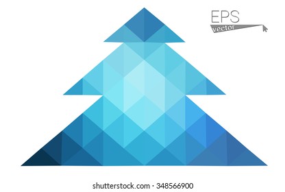 Blue low polygon style christmas tree vector illustration consisting of triangles . Abstract triangular polygonal origami or crystal design of New Years celebration. Isolated on white background.
