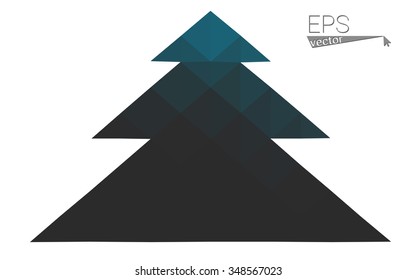 Blue low polygon style christmas tree vector illustration consisting of triangles . Abstract triangular polygonal origami or crystal design of New Years celebration. Isolated on white background.