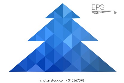 Blue low polygon style christmas tree vector illustration consisting of triangles . Abstract triangular polygonal origami or crystal design of New Years celebration. Isolated on white background.