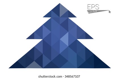 Blue low polygon style christmas tree vector illustration consisting of triangles . Abstract triangular polygonal origami or crystal design of New Years celebration. Isolated on white background.