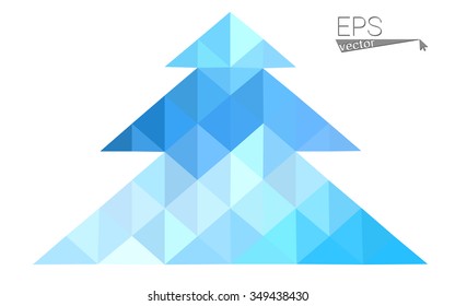 Blue low polygon style christmas tree vector illustration consisting of triangles . Abstract triangular polygonal origami or crystal design of New Years celebration. Isolated on white background.