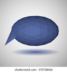Blue low polygonal speech bubble of triangular faces with shadow
