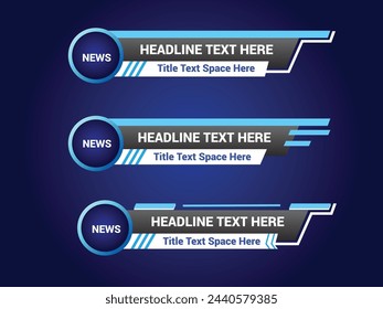 Blue Lower third vector blue template. Set of TV banners for news and channels, streaming.