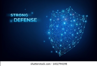 Blue lowpoly Security system Shield Strong defense sign. Data protection, company security service, antivirus program, symbol of reliable protection against hacker attacks. Vector Shield illustration