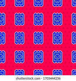 Icono de la marca de ácido azul LSD aislado sin fisuras en el fondo rojo. Narcóticos ácidos. Marca postal. Sello postal. Riesgo para la salud. Ilustración vectorial