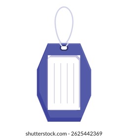 Blue luggage tag hanging with string for identification of personal belongings