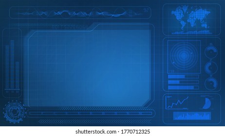 Blue luminous digital panel with graphs and blank field