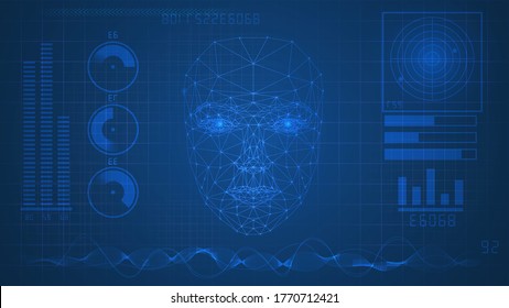 Blue Luminous Digital Panel With Graphs And A Mesh Face