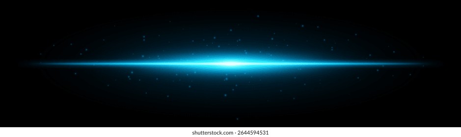 Blue luminous flare. Central beam with scattered particles and smooth glow on dark gray background, used for fantasy, digital energy, UI visuals.